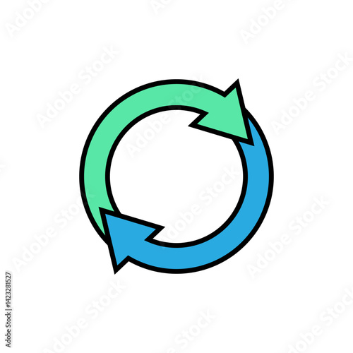 The circular arrows move one after the other in a circle. Two semicircular arrows rotate. Colorful vector illustration.
