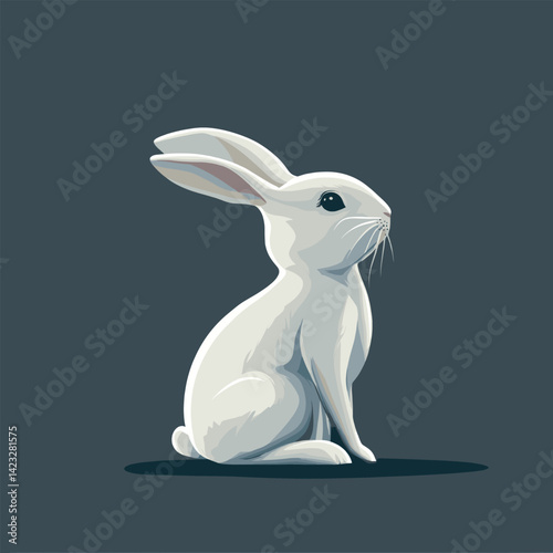 Simple illustration of white rabbit on dark background