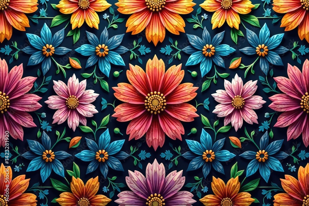 Fototapeta premium Intricate floral design, repeating seamlessly , wrapping paper, ornate, pattern