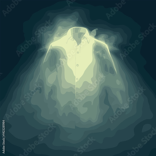 Glowing shirt in smoke: ethereal light and mystery