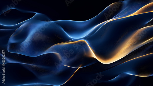 Mesmerizing Blue and Orange Flowing Waves in an Abstract Digital Artwork Captivating with Its Elegant Curves