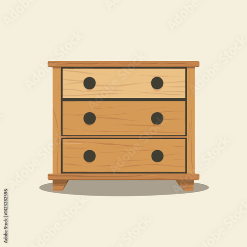 Wooden chest of drawers with three handles on each drawer