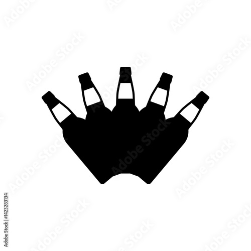 Silhouettes of beer bottles together. Bottles of beer combined into one silhouette. Vector drawing and illustration on white background. 