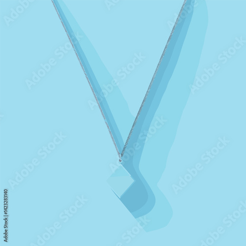 Minimalist blue square pendant necklace on light blue background