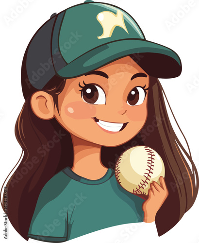 Softball Player Girl Vector Illustration