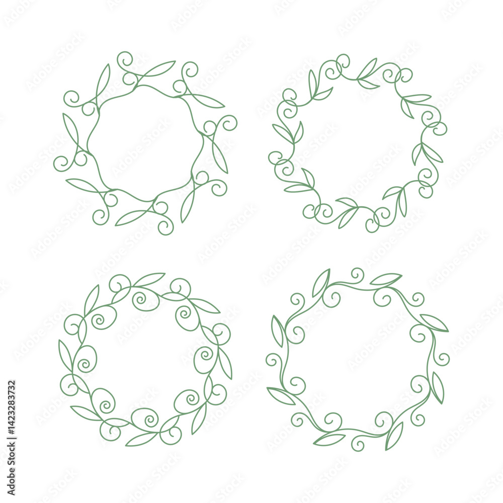 Aesthetic floral frame circle art decoration isolated. Aesthetic floral frame circle art decoration isolated.