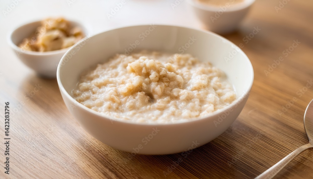 Delicious porridge with fruits and nuts on a wooden table Delicious porridge with fruits and nuts on a wooden table