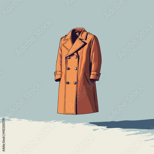 Vintage brown trench coat floating against sky background