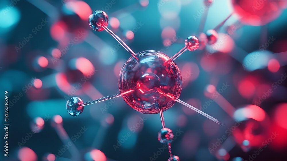 Abstract molecular structure red blue neon light science background 3d atom vivid style energy design Abstract molecular structure red blue neon light science background 3d atom vivid style energy design