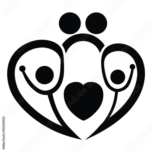 Family and Heart Abstract Symbol with Stethoscope