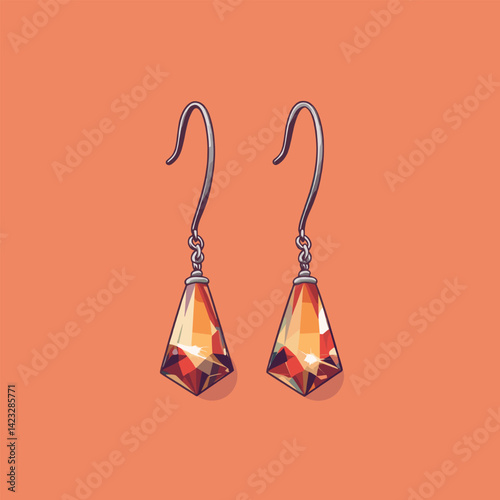 Elegant faceted orange crystal earrings on vibrant background