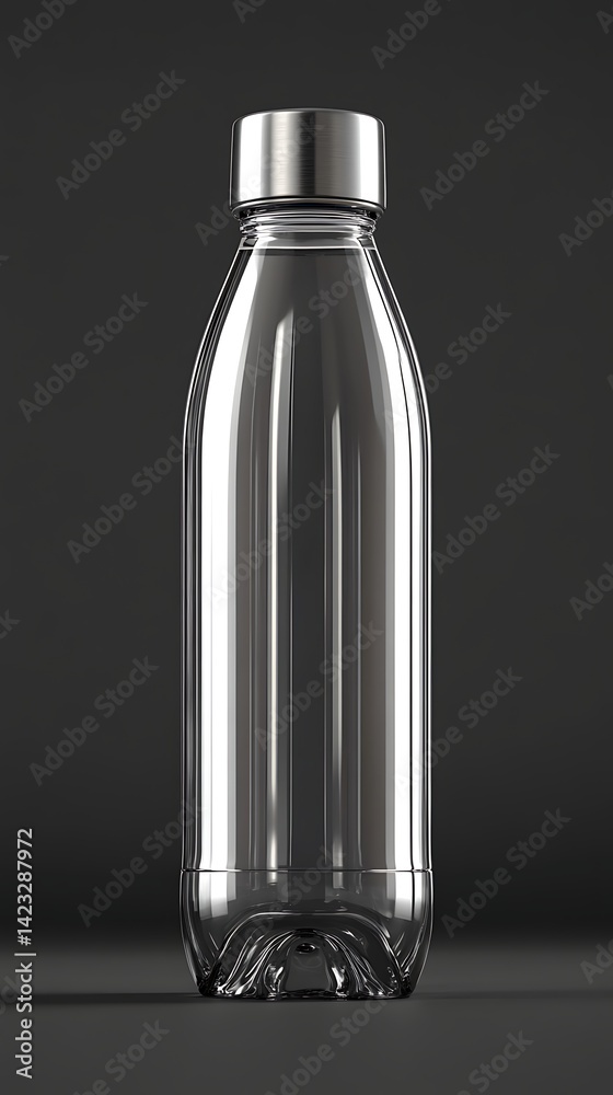 Clear water bottle studio shot, against dark background, product display, for catalog or website use Clear water bottle studio shot, against dark background, product display, for catalog or website use