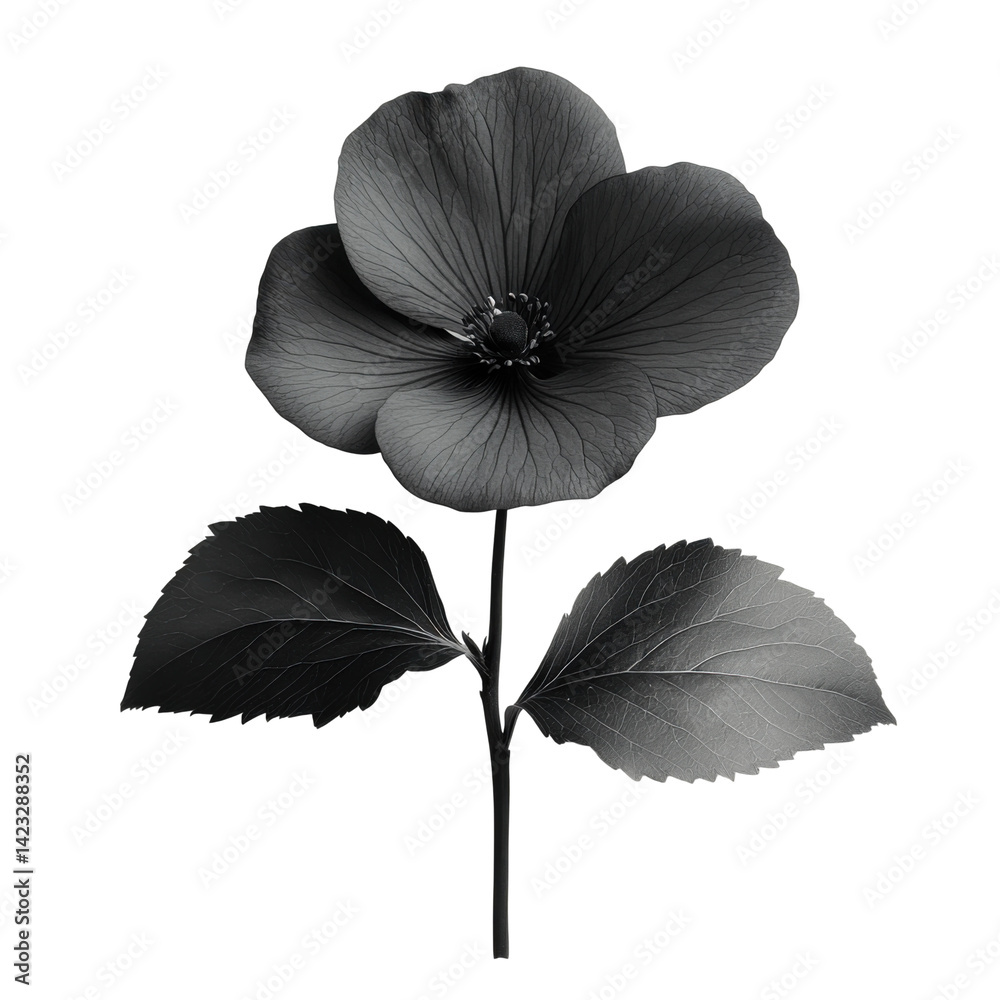 Obraz premium Monochrome flower bloom studio botanical image minimalist style. Isolated on transparent background, png.