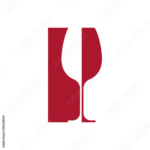 Red and white silhouette of a wine glass. Vector isolated illustration.