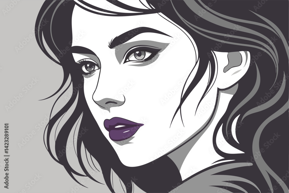 Stylized Woman with Flowing Hair Artistic Line Drawing Stylized Woman with Flowing Hair Artistic Line Drawing