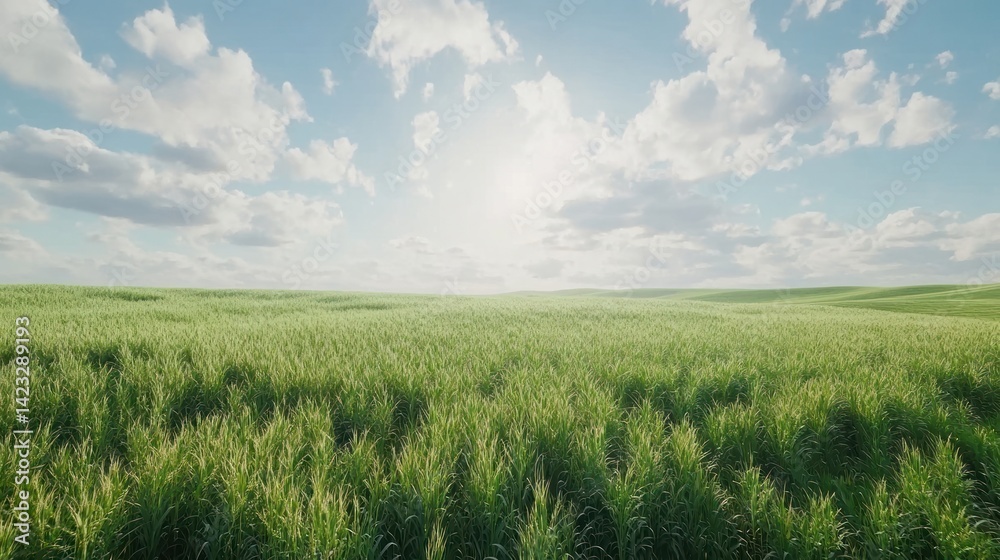 Obraz premium Wide shot of a green wheat field sky landscape outdoors.