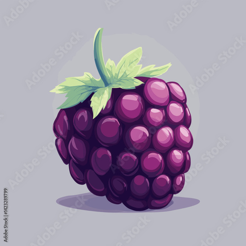 Fresh purple raspberry with leaves isolated on gray background