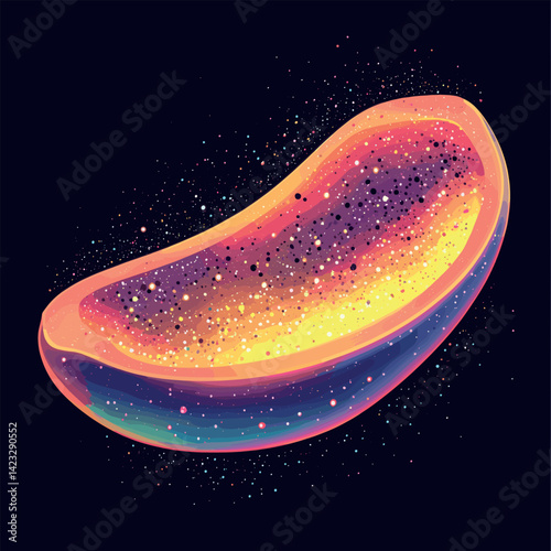 Vibrant abstract cosmic banana with glittering stars in dark space