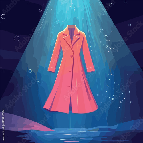 Floating red coat in mysterious illuminated space