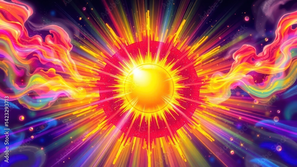 Obraz premium illustration of sun neon splashing technology colorful background