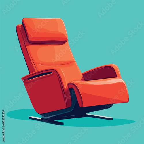 Modern orange recliner chair on turquoise background