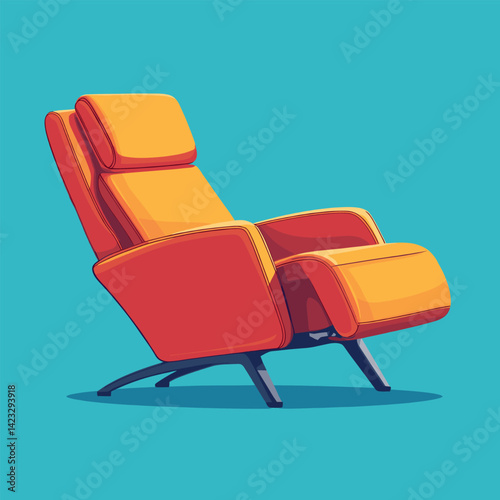 Modern orange recliner chair on blue background: contemporary furniture design