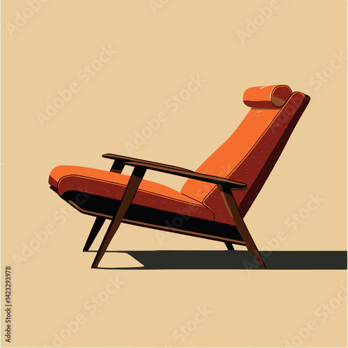 Mid-century modern orange lounge chair on beige background