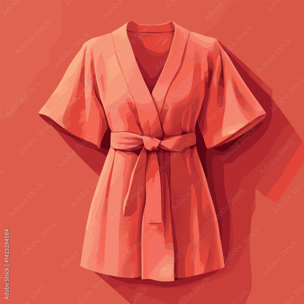 Vibrant red kimono style jacket with tie belt on bold background Vibrant red kimono style jacket with tie belt on bold background