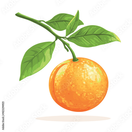Ripe orange with green leaves on branch - vibrant citrus fruit