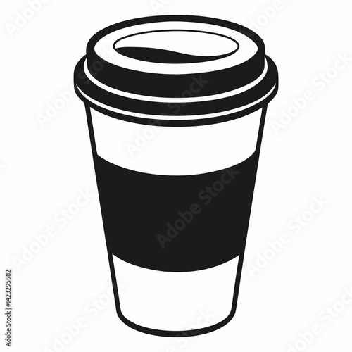 A clean, minimalist black outline vector illustration of a coffee cup