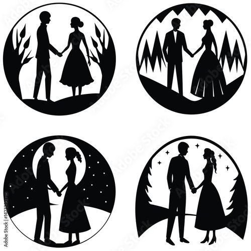 Couple Vector Silhoette Bundle Set Collection