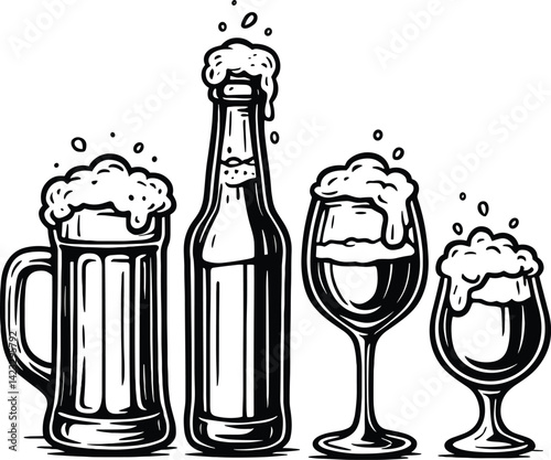 Wine Different Glasses Silhouette, Bar Drink Glass Icon Vector