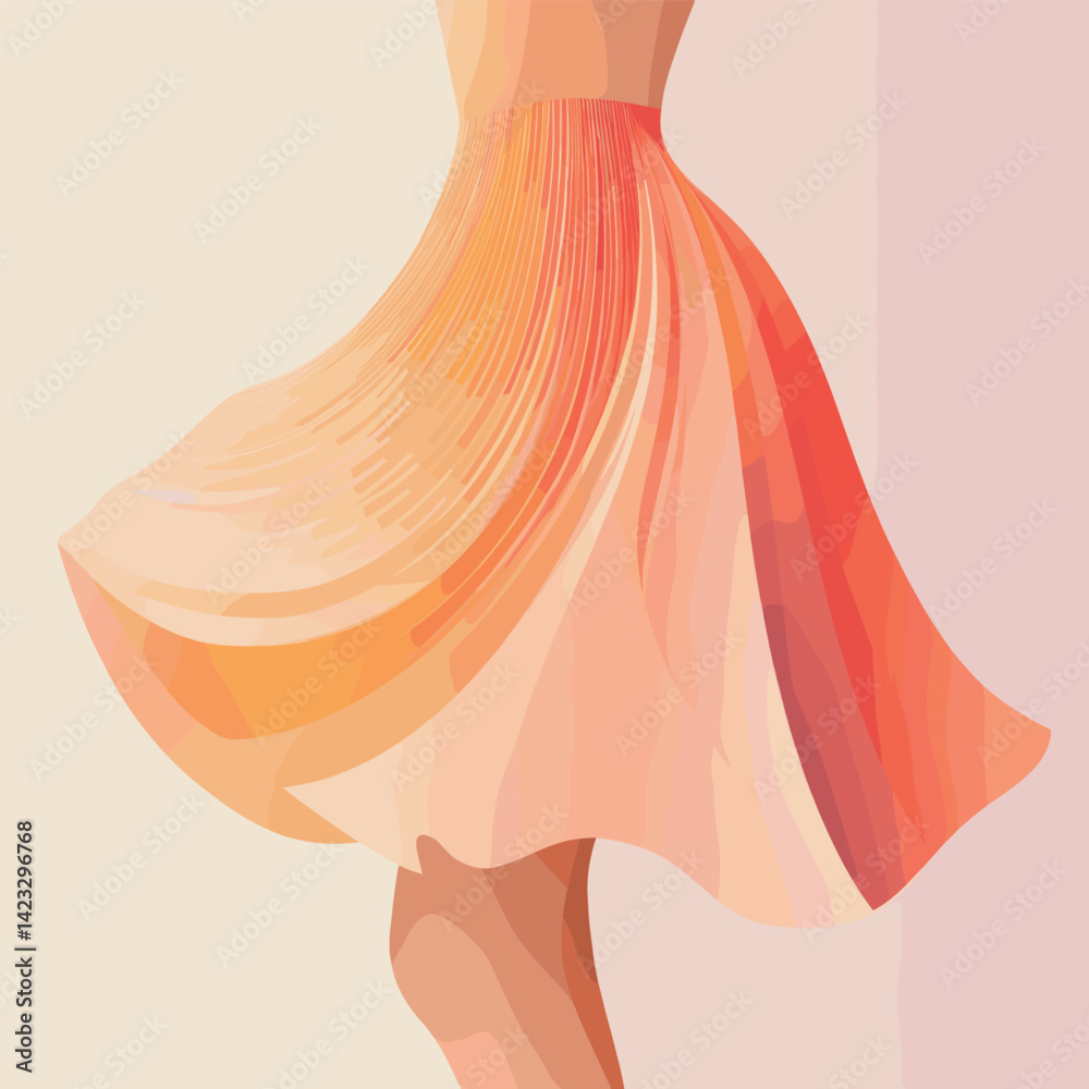 Abstract female figurine with flowing gradient skirt in motion