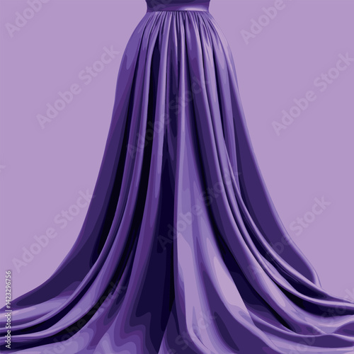 Elegant flowing purple dress on lavender background