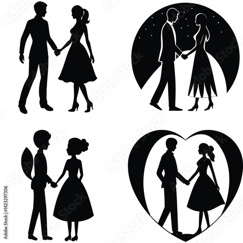 Couple Vector Silhoette Bundle Set Collection