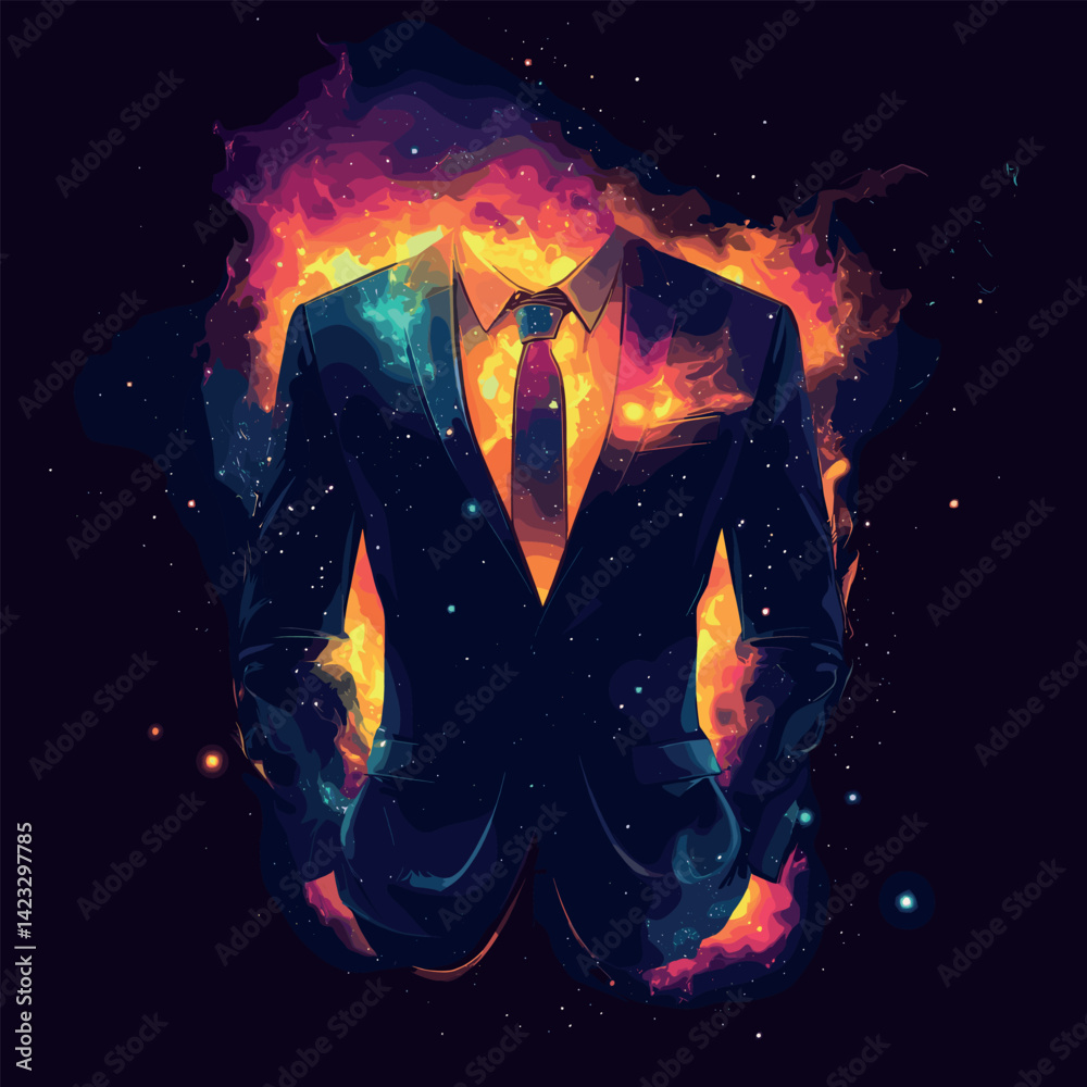 Abstract cosmic suit with fiery nebula background concept art