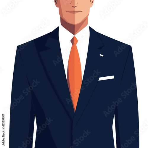 Half portrait of male in suit with orange tie