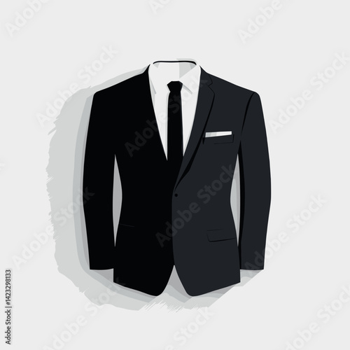 Elegant black suit with white shirt and tie illustration