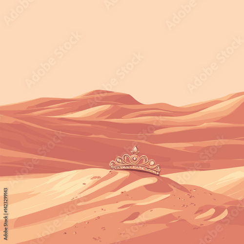Golden desert dunes with tiara at sunset in vast landscape