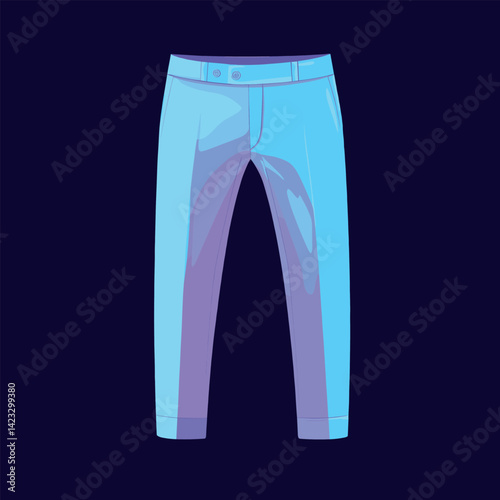 Stylized illustration of blue and purple pants with button details on dark background