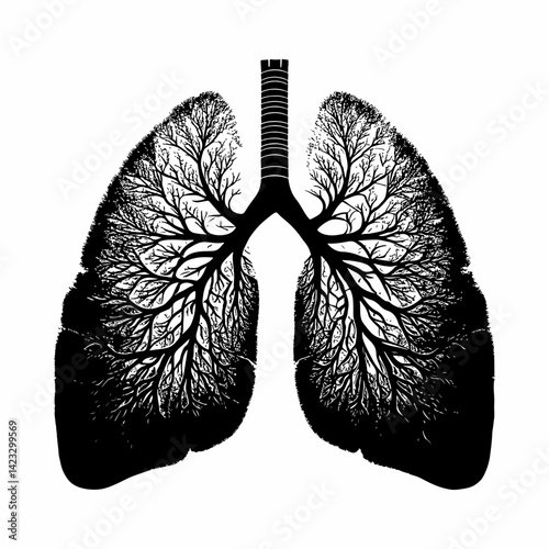 Vector isolated illustration of lungs silhouette on white background. Pulmonology. Lung diseases.
