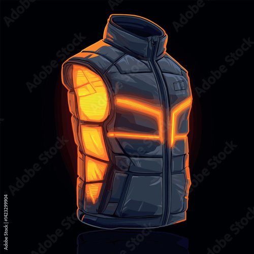 Futuristic illuminated vest with orange led panels in black background