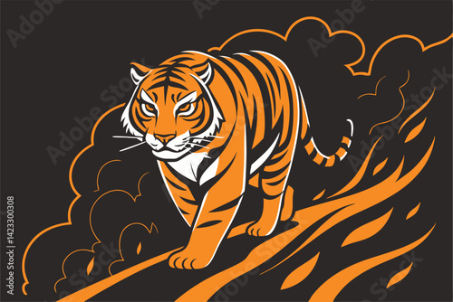 Striking Digital Illustration of a Fierce Tiger in a Powerful Pose
