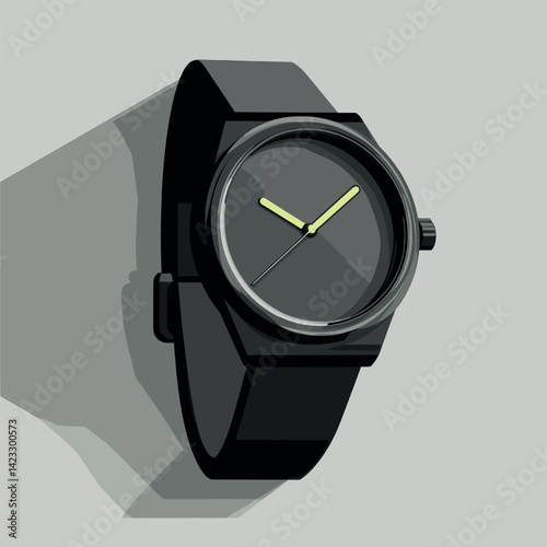 Modern minimalist black wristwatch with neon green accents on grey background