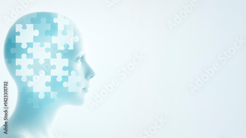 Wallpaper Mural Abstract human head silhouette with puzzle pattern symbolizing mind and psychology on clean light background with copy space for design or poster. Torontodigital.ca