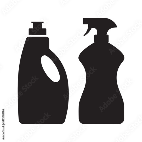 Detergent bottle cleaner bleach disinfectants antiseptic isolated Vectors silhouette  White Background.