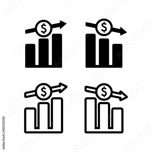 Icon or vector illustration set of stock market price trends increase and decrease with dollar symbol