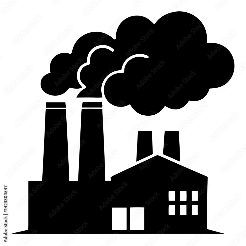 Naklejka premium Industrial factory emitting smoke silhouette 