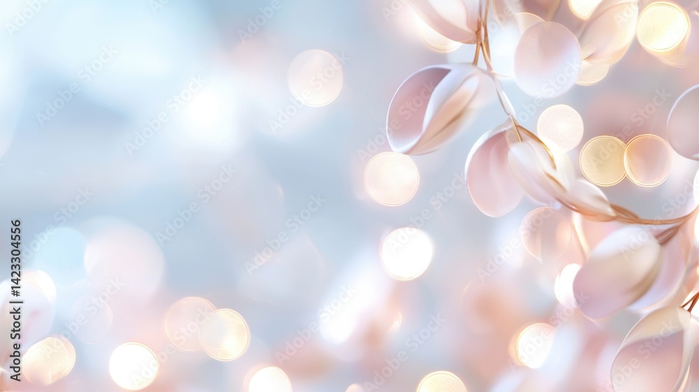Silver abstract leaves with bokeh light creating a pastel abstract background, perfect for wellness, beauty, and nature themed projects copy space for text Silver abstract leaves with bokeh light creating a pastel abstract background, perfect for wellness, beauty, and nature themed projects copy space for text