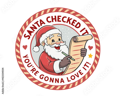 Santa Claus joyfully checking his list with festive decorations  
